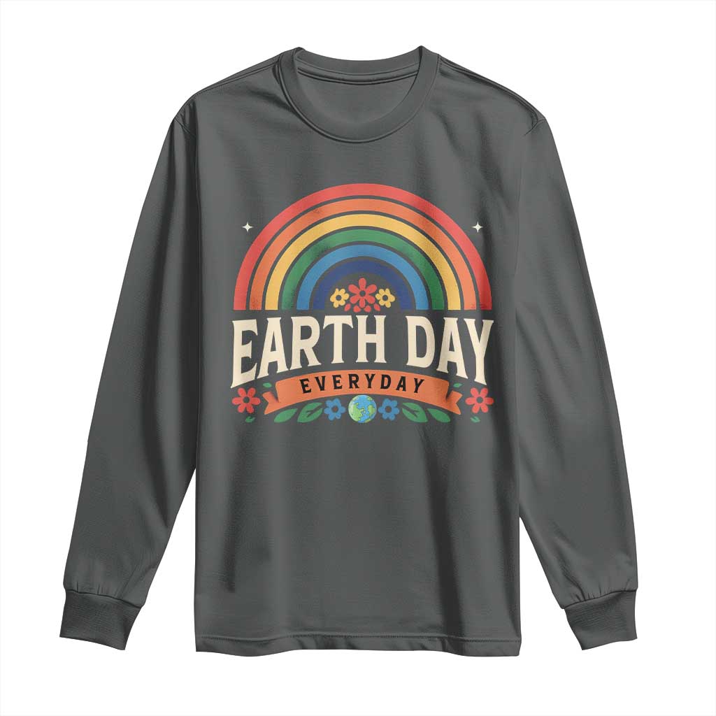 Earth Day Long Sleeve Shirt Everyday Retro Rainbow TS10 Dark Heather Print Your Wear