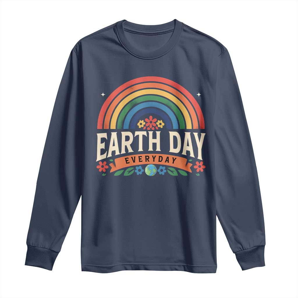 Earth Day Long Sleeve Shirt Everyday Retro Rainbow TS10 Navy Print Your Wear