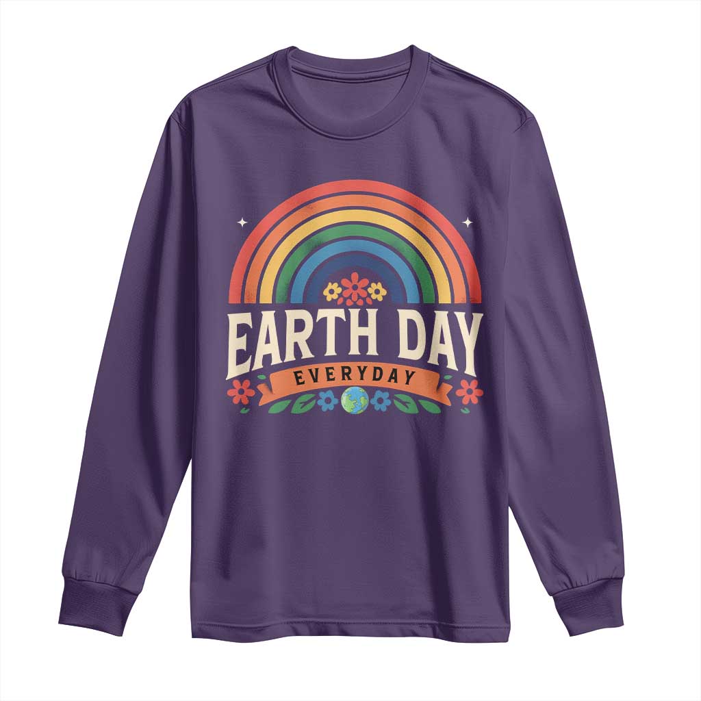 Earth Day Long Sleeve Shirt Everyday Retro Rainbow TS10 Purple Print Your Wear