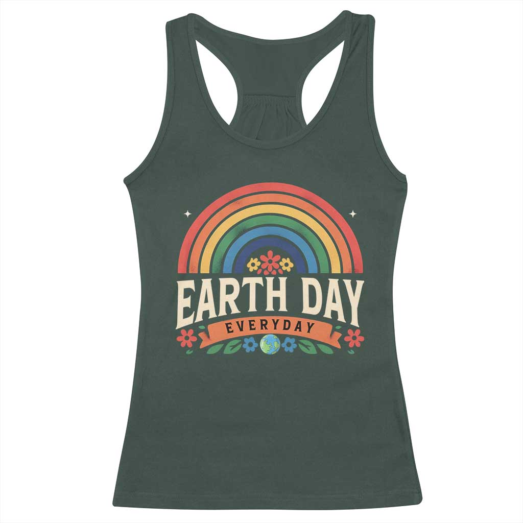 Earth Day Racerback Tank Top Everyday Retro Rainbow TS10 Dark Forest Green Print Your Wear