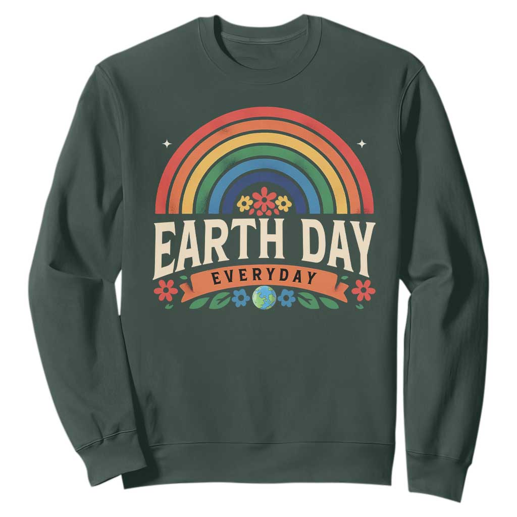 Earth Day Sweatshirt Everyday Retro Rainbow TS10 Dark Forest Green Print Your Wear