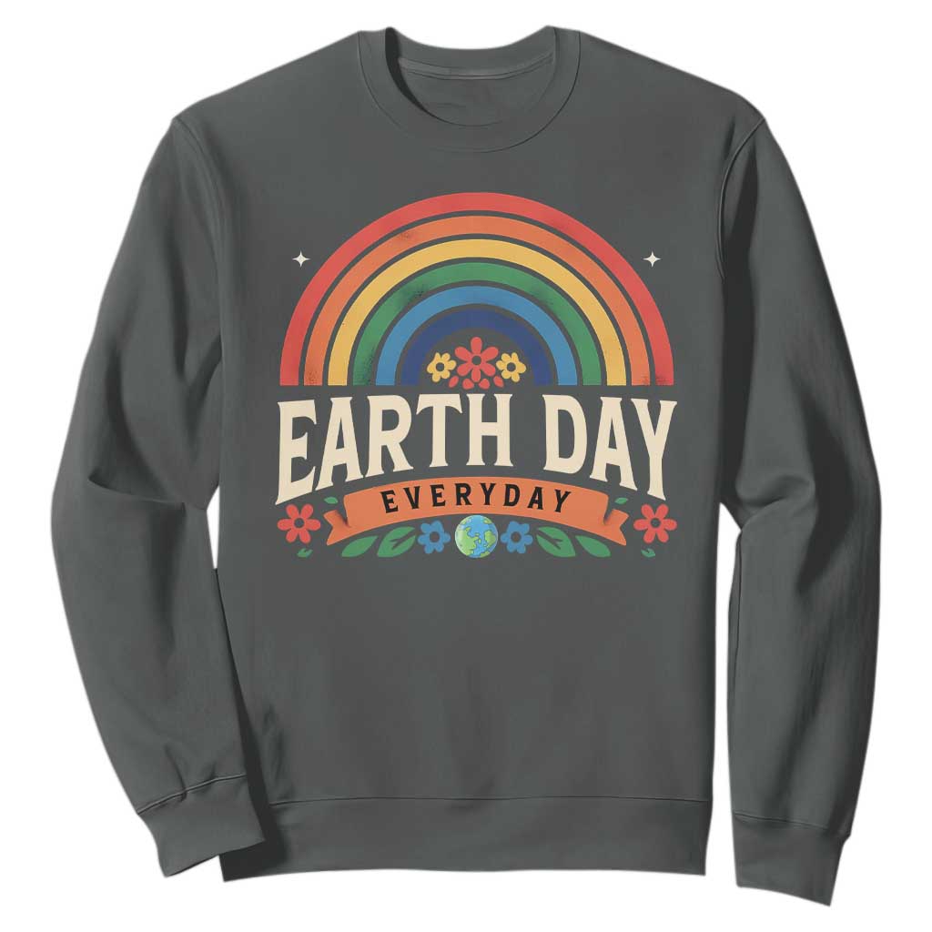 Earth Day Sweatshirt Everyday Retro Rainbow TS10 Dark Heather Print Your Wear
