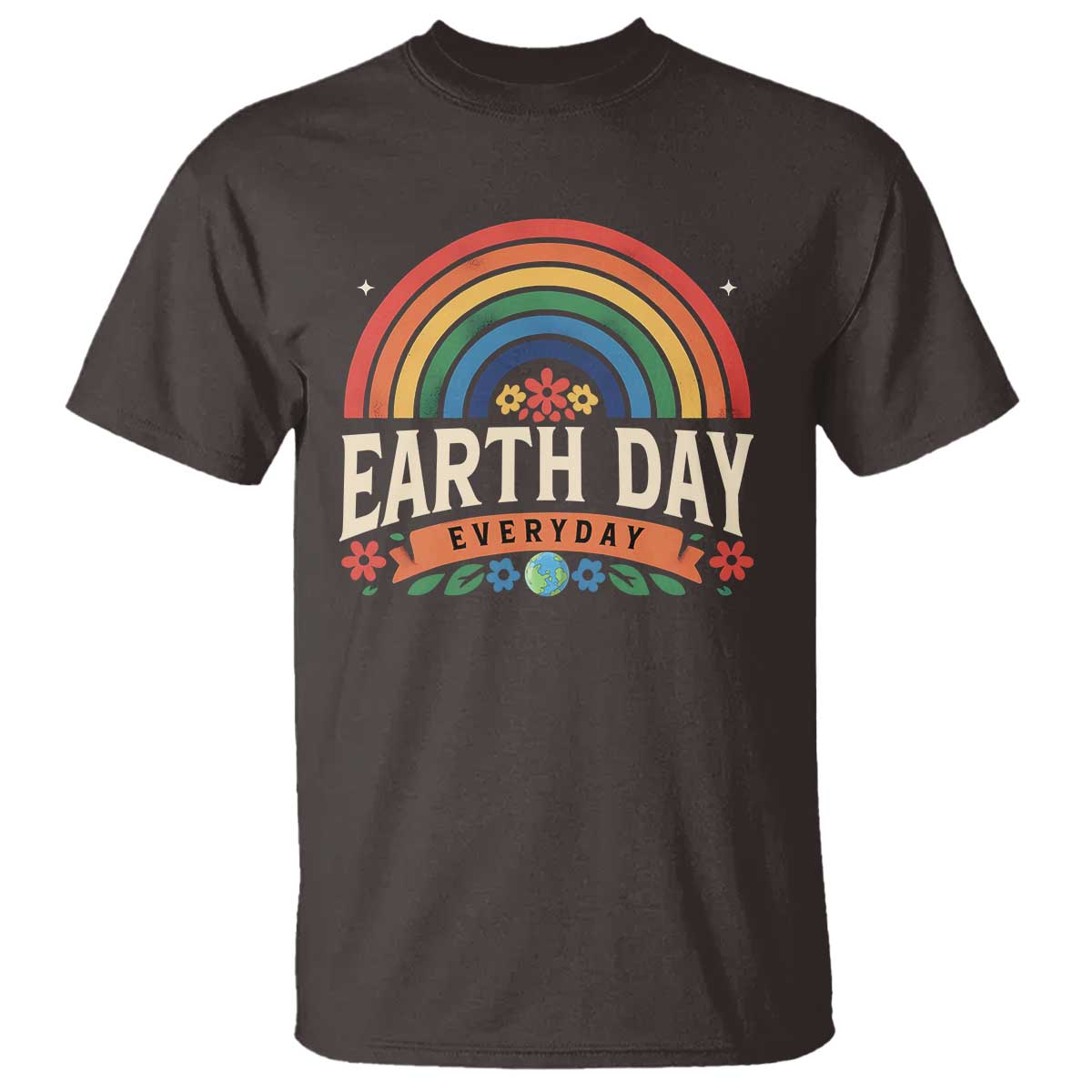 Earth Day T Shirt Everyday Retro Rainbow TS10 Dark Chocolate Print Your Wear