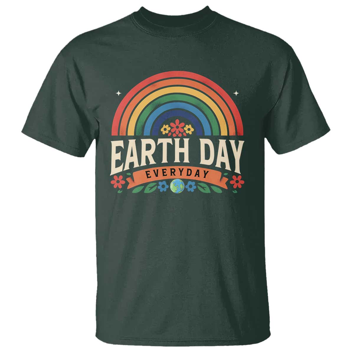 Earth Day T Shirt Everyday Retro Rainbow TS10 Dark Forest Green Print Your Wear