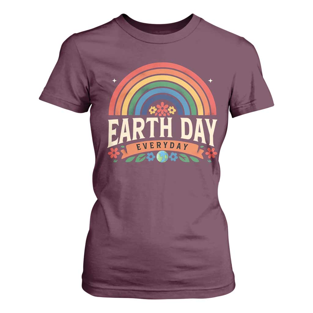 Earth Day T Shirt For Women Everyday Retro Rainbow TS10 Maroon Print Your Wear