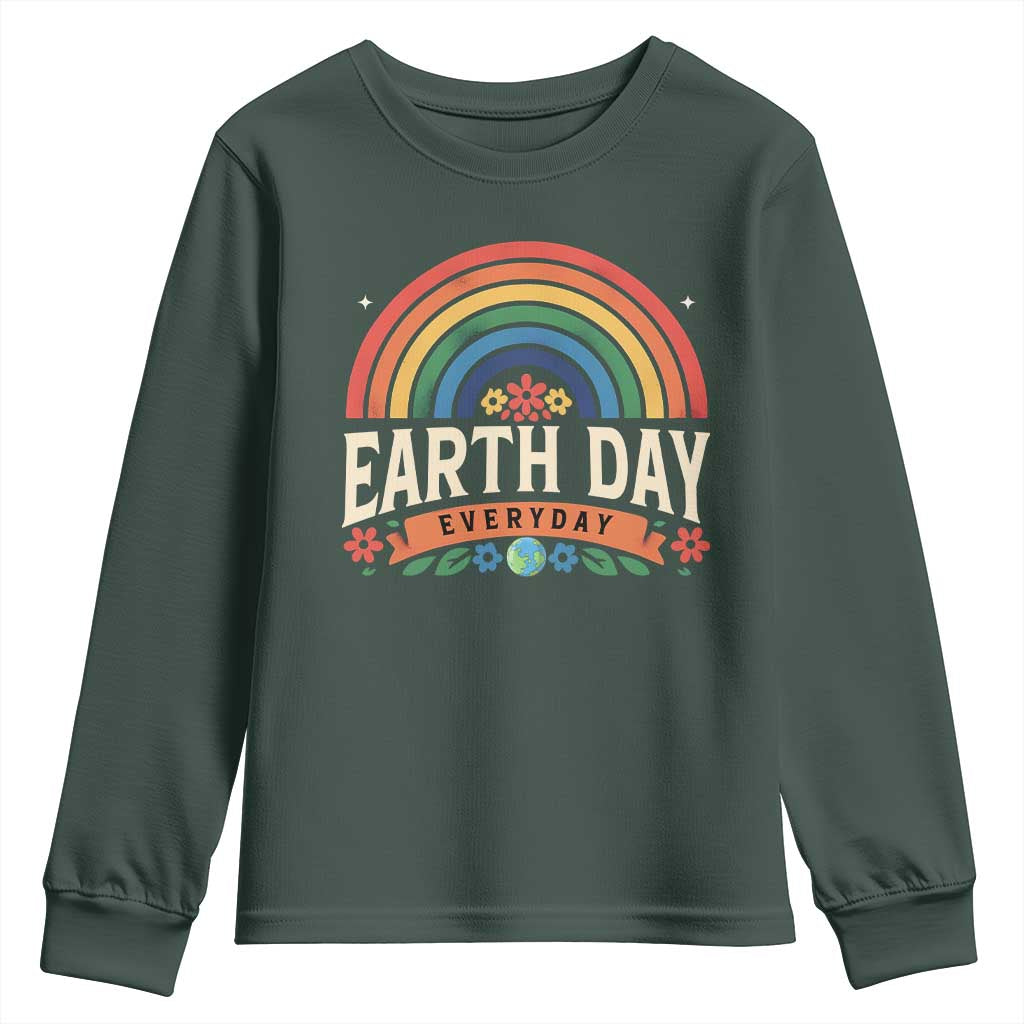 Earth Day Youth Sweatshirt Everyday Retro Rainbow TS10 Dark Forest Green Print Your Wear