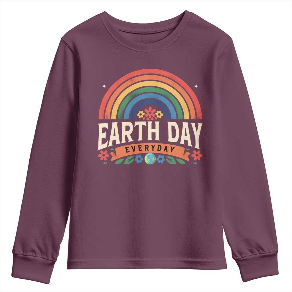 Earth Day Youth Sweatshirt Everyday Retro Rainbow TS10 Maroon Print Your Wear