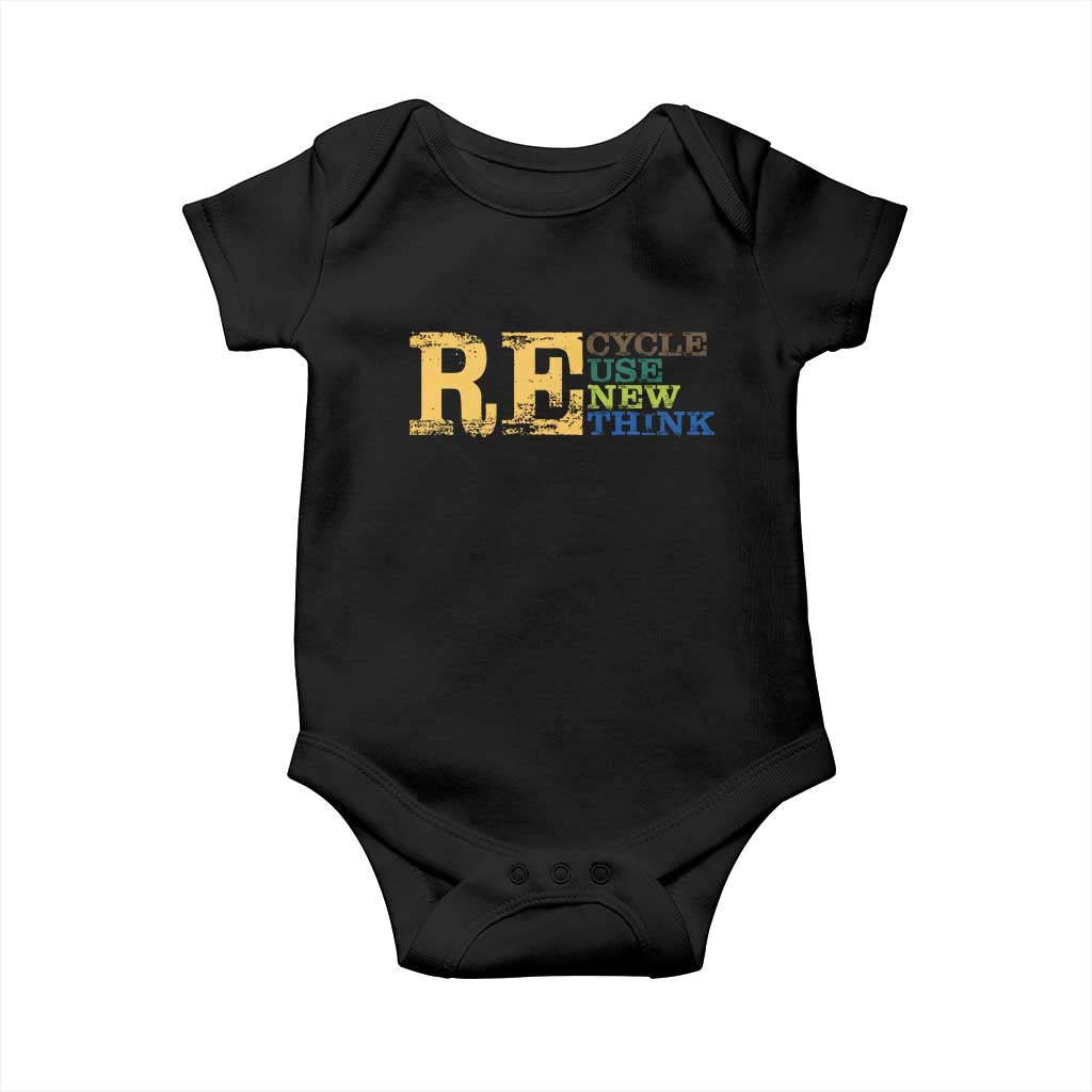 Retro Earth Day Baby Onesie Recycle Reuse Renew Rethink Protect Earth TS10 Black Print Your Wear