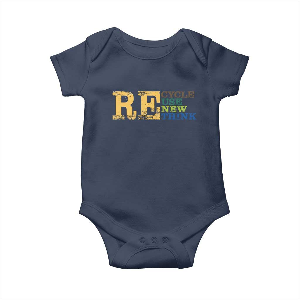 Retro Earth Day Baby Onesie Recycle Reuse Renew Rethink Protect Earth TS10 Navy Print Your Wear