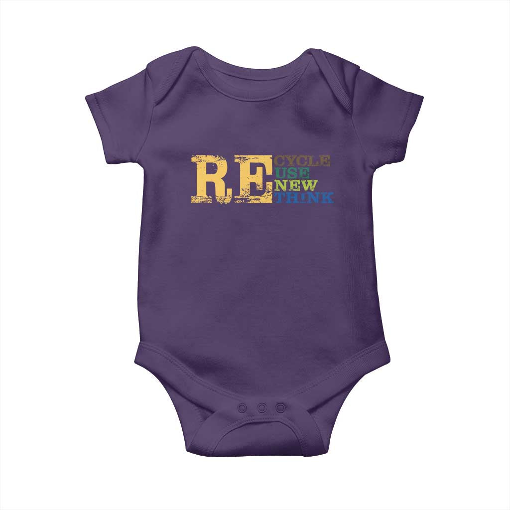 Retro Earth Day Baby Onesie Recycle Reuse Renew Rethink Protect Earth TS10 Purple Print Your Wear
