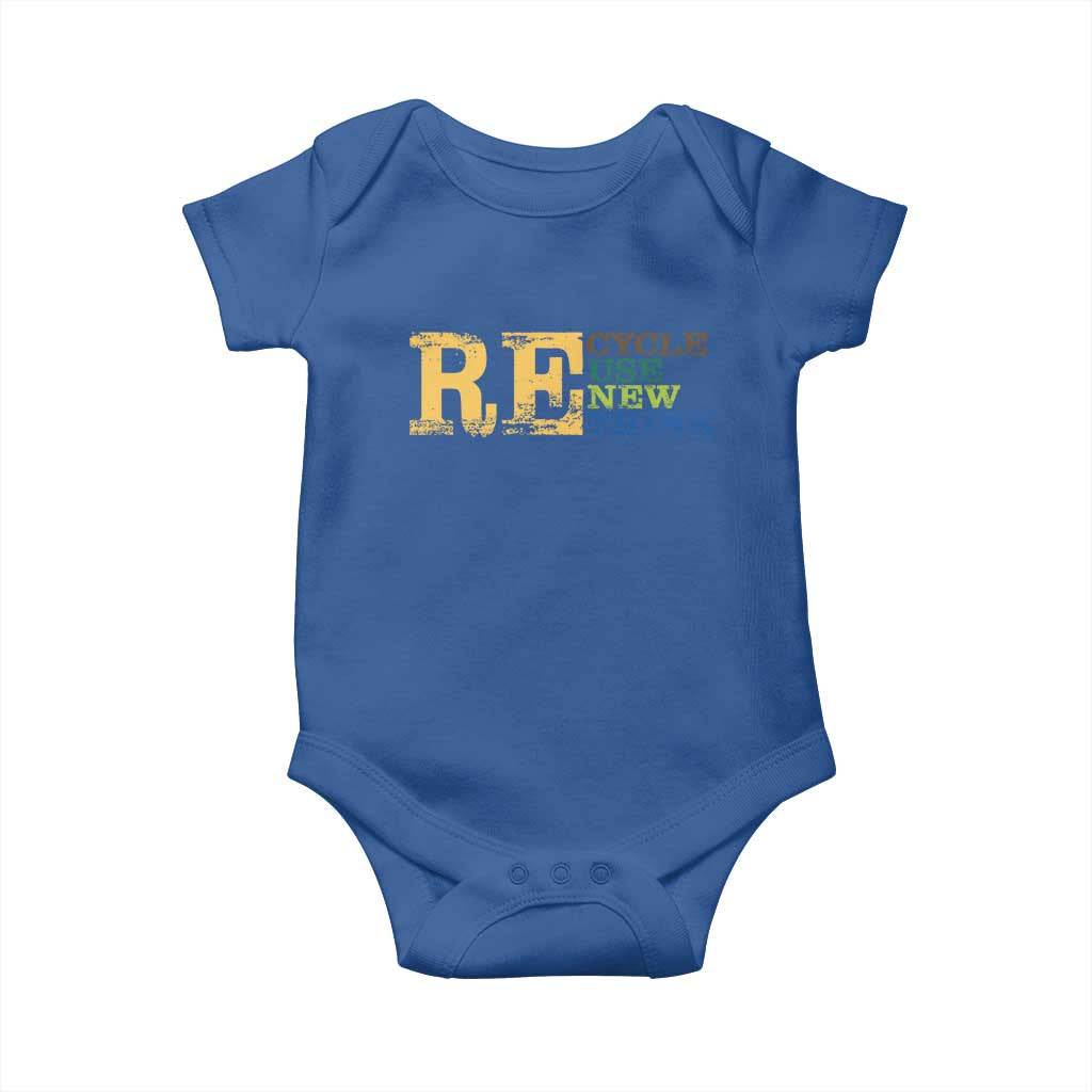 Retro Earth Day Baby Onesie Recycle Reuse Renew Rethink Protect Earth TS10 Royal Blue Print Your Wear