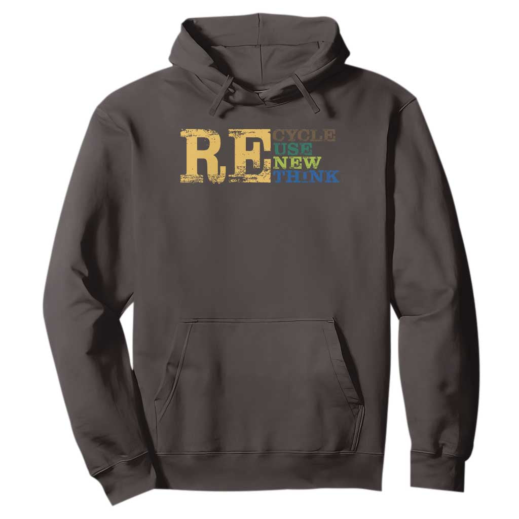 Retro Earth Day Hoodie Recycle Reuse Renew Rethink Protect Earth TS10 Dark Chocolate Print Your Wear