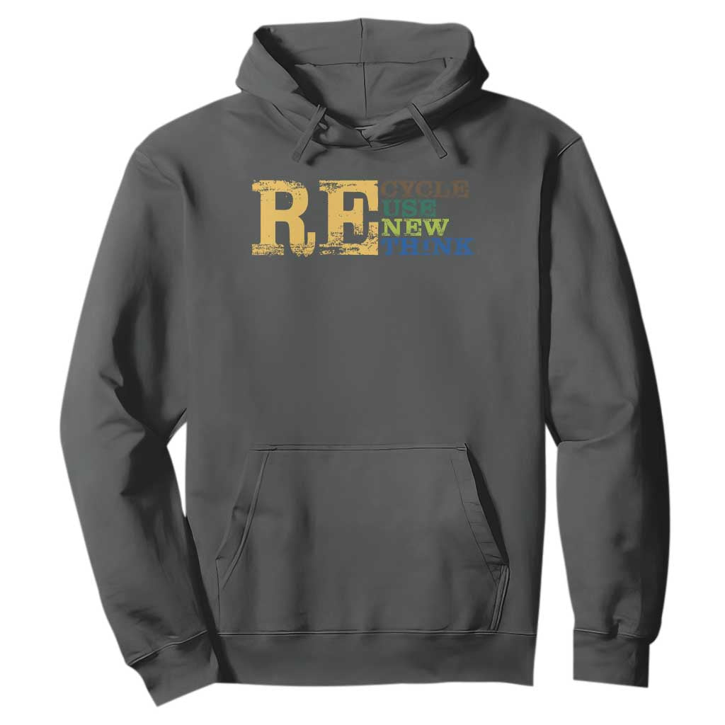 Retro Earth Day Hoodie Recycle Reuse Renew Rethink Protect Earth TS10 Dark Heather Print Your Wear