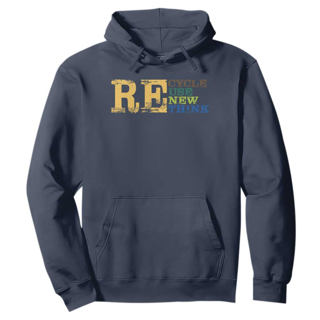 Retro Earth Day Hoodie Recycle Reuse Renew Rethink Protect Earth TS10 Navy Print Your Wear