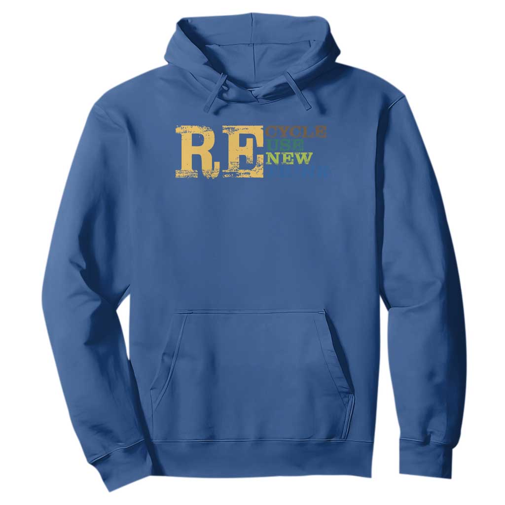 Retro Earth Day Hoodie Recycle Reuse Renew Rethink Protect Earth TS10 Royal Blue Print Your Wear