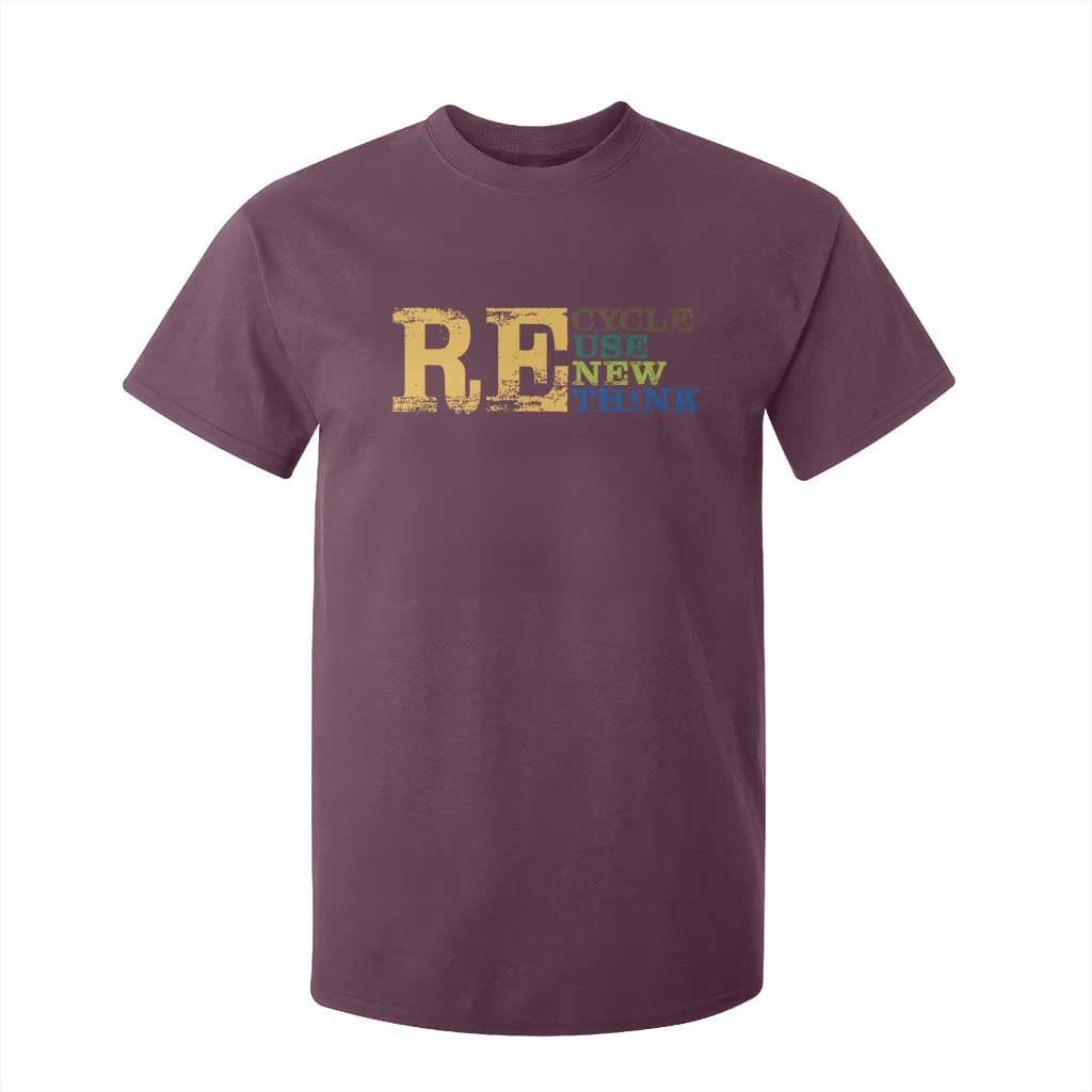 Retro Earth Day T Shirt For Kid Recycle Reuse Renew Rethink Protect Earth TS10 Maroon Print Your Wear