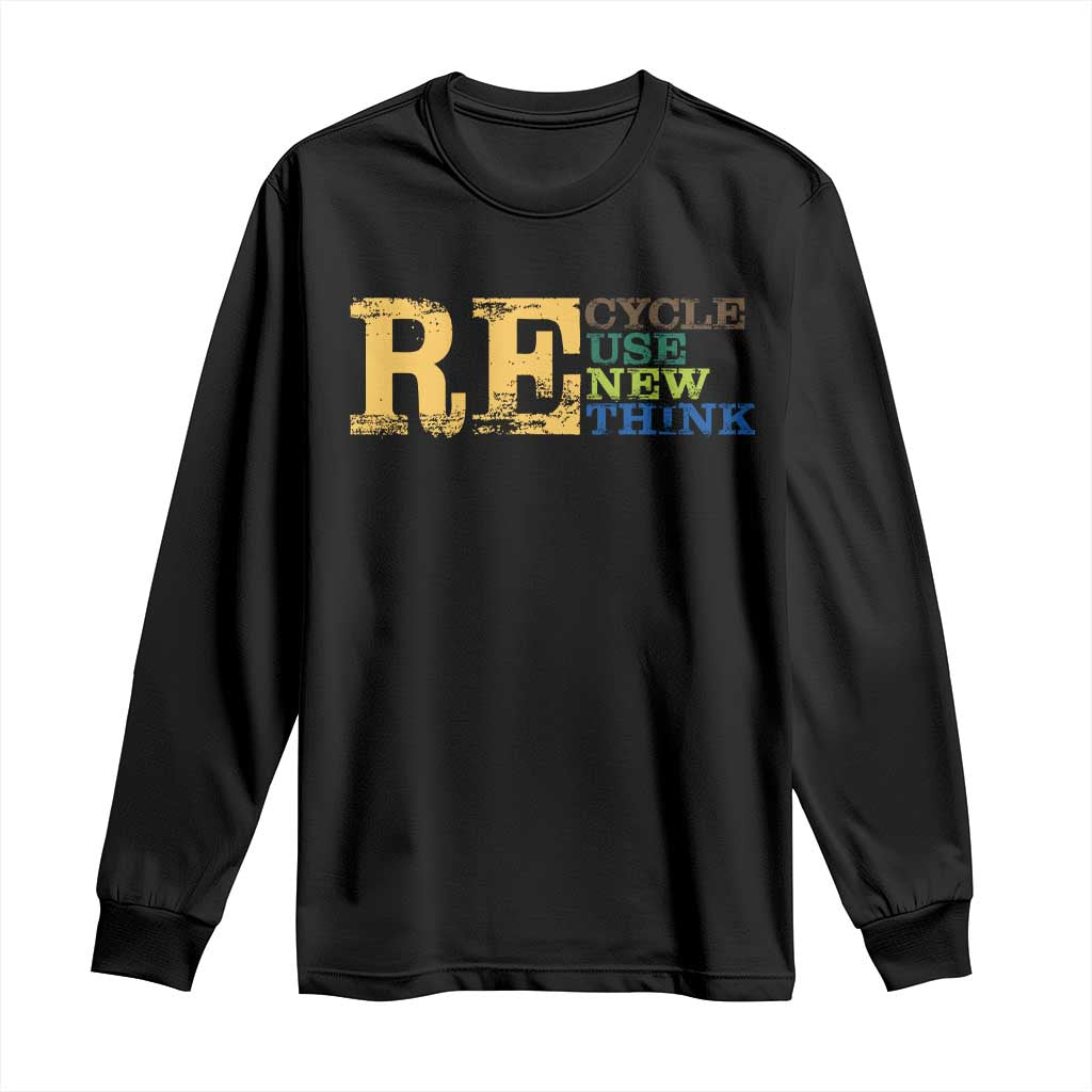 Retro Earth Day Long Sleeve Shirt Recycle Reuse Renew Rethink Protect Earth TS10 Black Print Your Wear