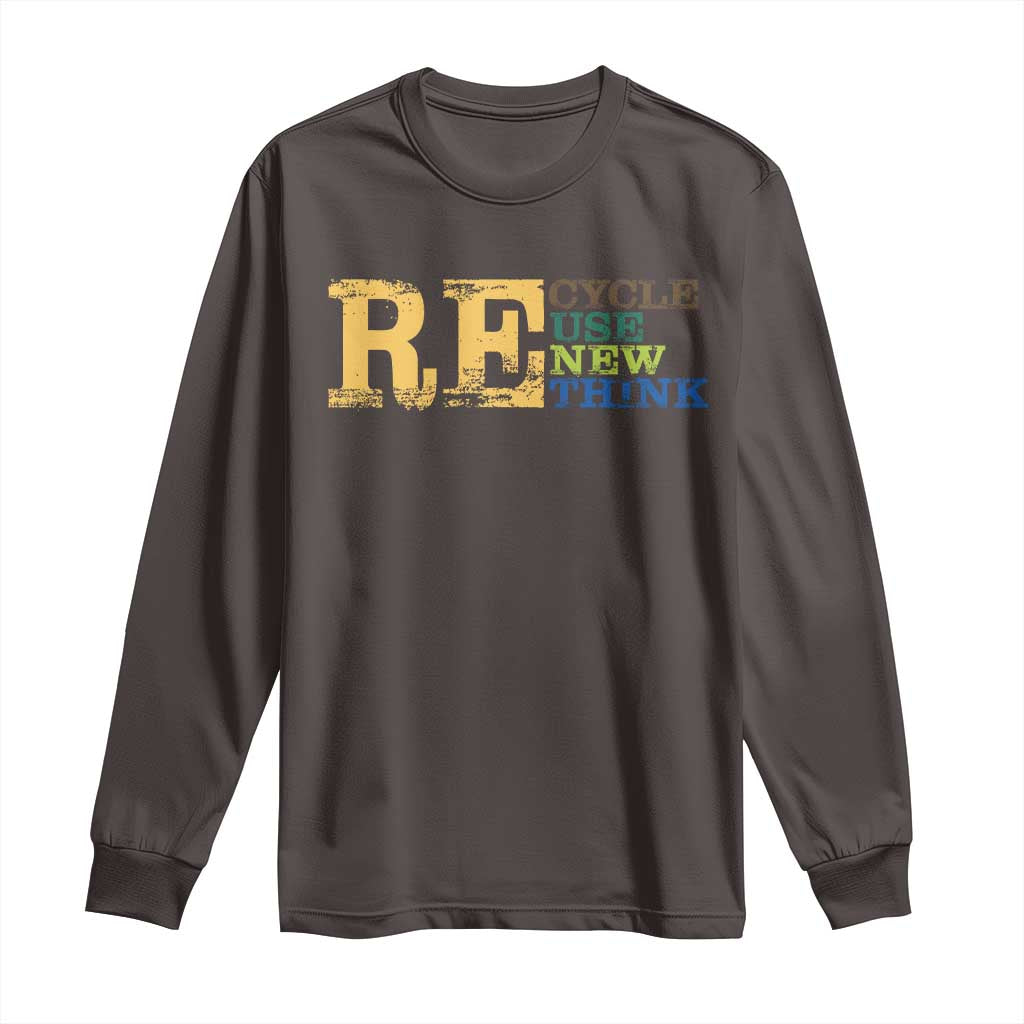 Retro Earth Day Long Sleeve Shirt Recycle Reuse Renew Rethink Protect Earth TS10 Dark Chocolate Print Your Wear
