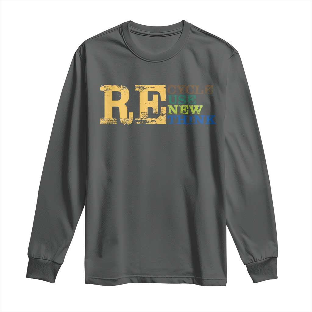 Retro Earth Day Long Sleeve Shirt Recycle Reuse Renew Rethink Protect Earth TS10 Dark Heather Print Your Wear