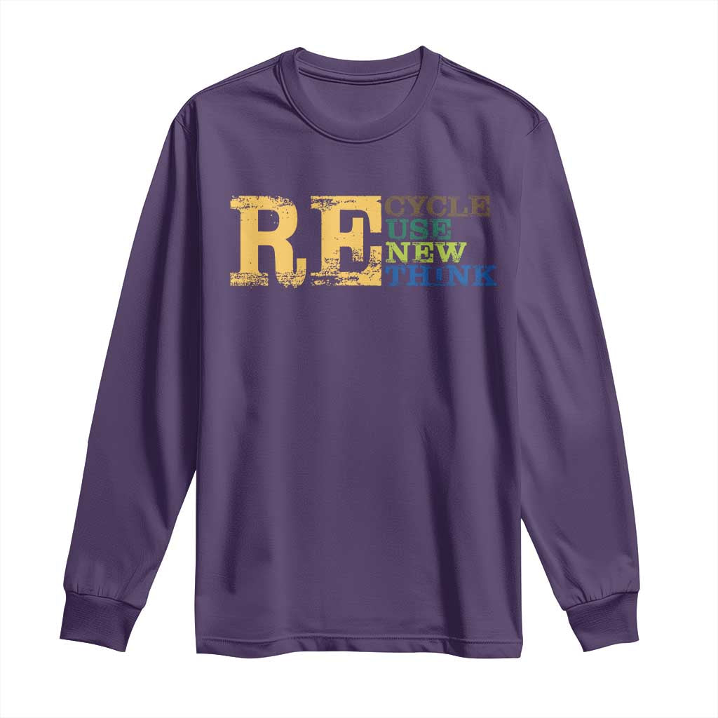 Retro Earth Day Long Sleeve Shirt Recycle Reuse Renew Rethink Protect Earth TS10 Purple Print Your Wear