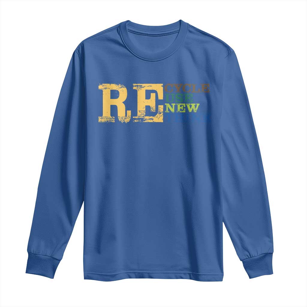Retro Earth Day Long Sleeve Shirt Recycle Reuse Renew Rethink Protect Earth TS10 Royal Blue Print Your Wear
