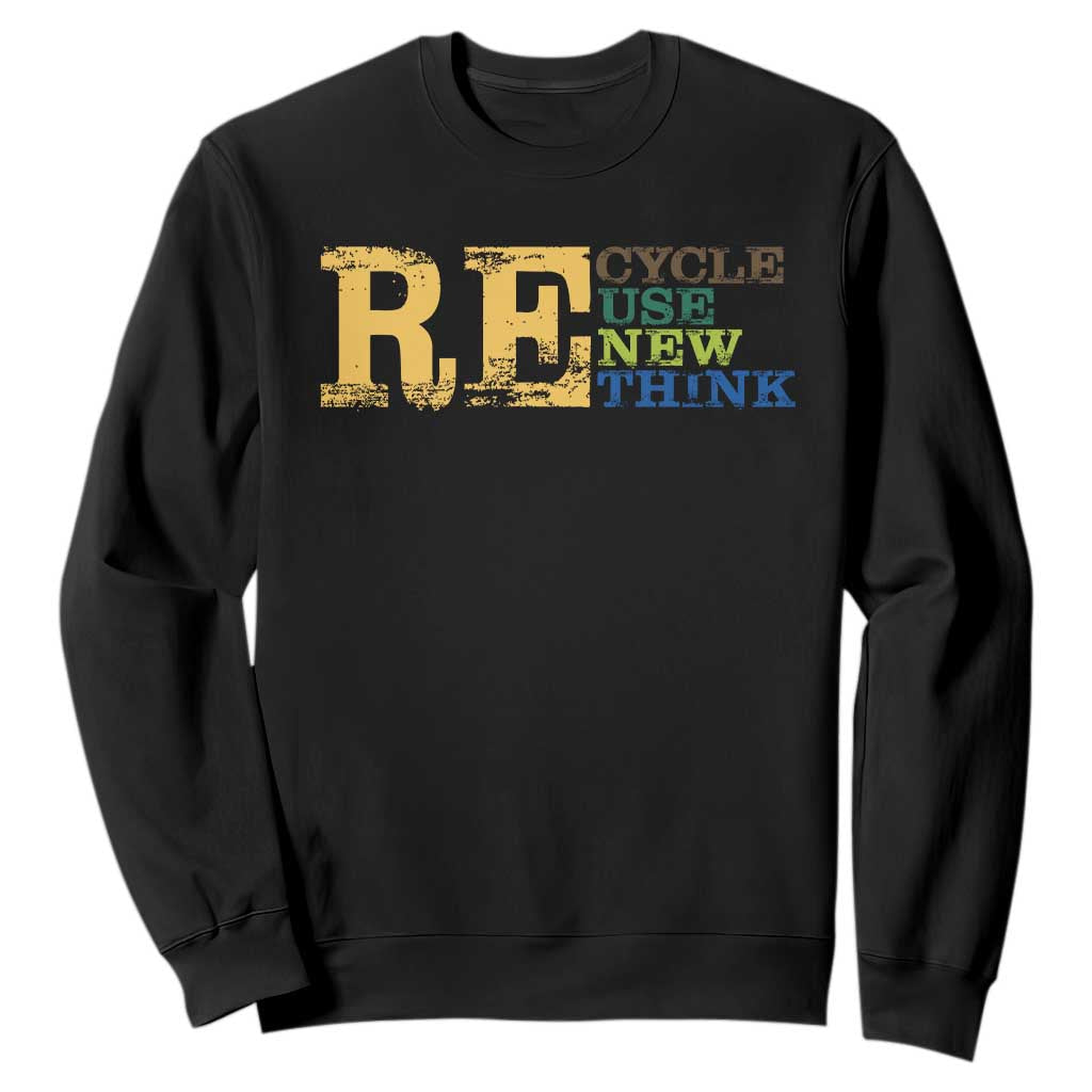 Retro Earth Day Sweatshirt Recycle Reuse Renew Rethink Protect Earth TS10 Black Print Your Wear