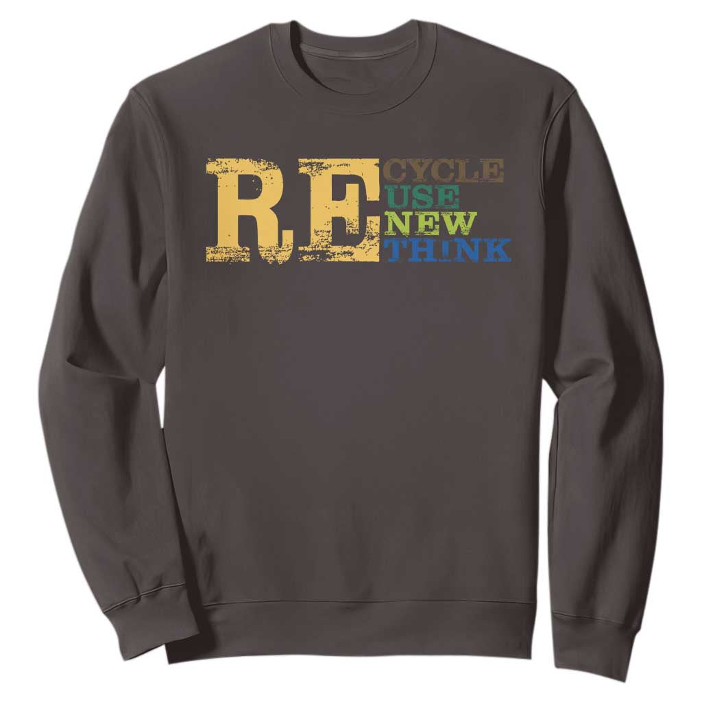 Retro Earth Day Sweatshirt Recycle Reuse Renew Rethink Protect Earth TS10 Dark Chocolate Print Your Wear