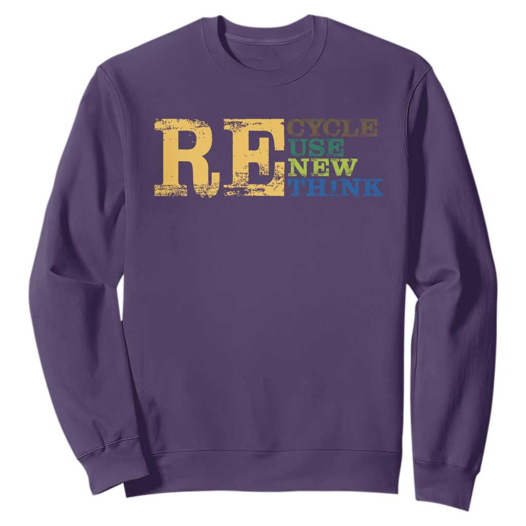 Retro Earth Day Sweatshirt Recycle Reuse Renew Rethink Protect Earth TS10 Purple Print Your Wear