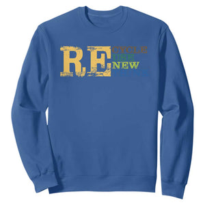 Retro Earth Day Sweatshirt Recycle Reuse Renew Rethink Protect Earth TS10 Royal Blue Print Your Wear