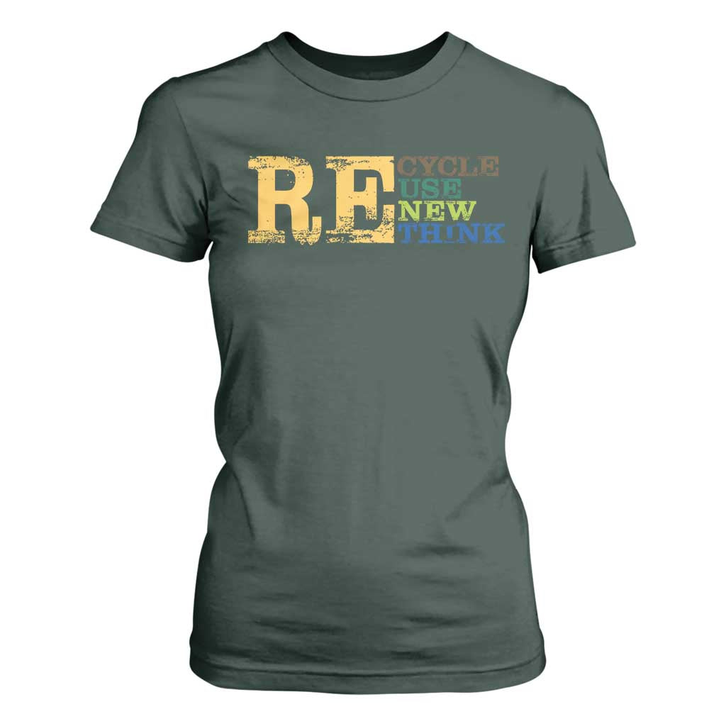 Retro Earth Day T Shirt For Women Recycle Reuse Renew Rethink Protect Earth TS10 Dark Forest Green Print Your Wear