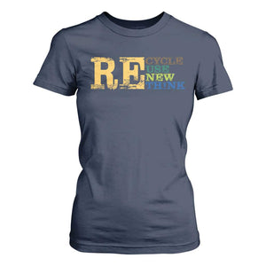 Retro Earth Day T Shirt For Women Recycle Reuse Renew Rethink Protect Earth TS10 Navy Print Your Wear