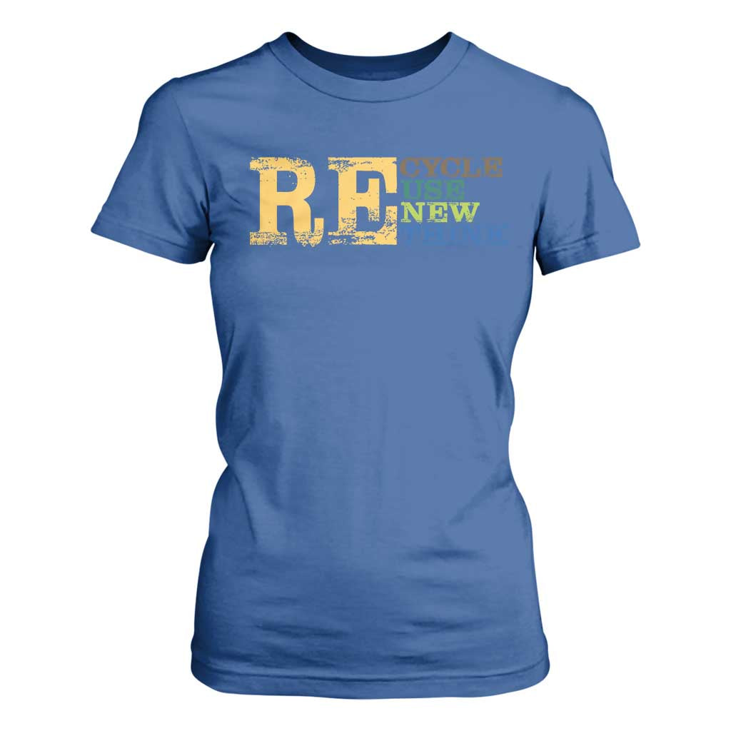 Retro Earth Day T Shirt For Women Recycle Reuse Renew Rethink Protect Earth TS10 Royal Blue Print Your Wear