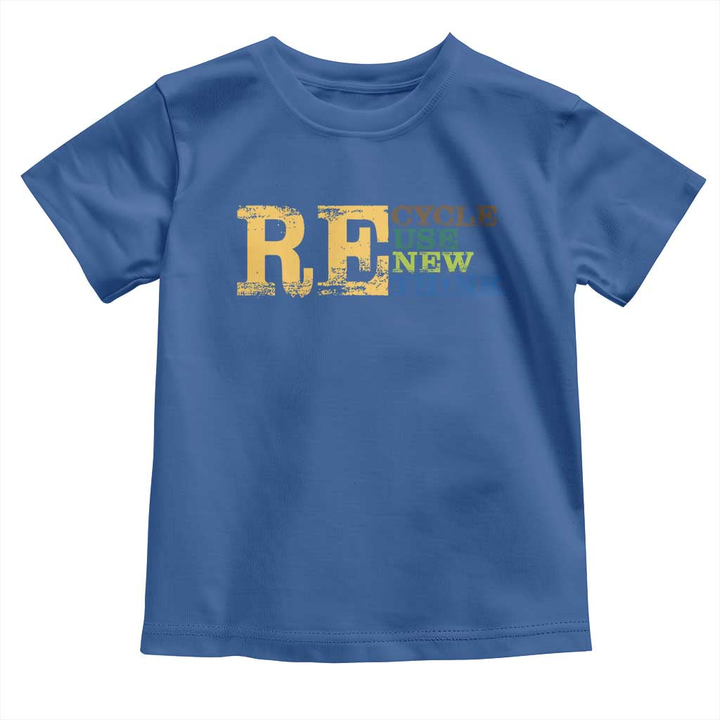Retro Earth Day Toddler T Shirt Recycle Reuse Renew Rethink Protect Earth TS10 Royal Blue Print Your Wear
