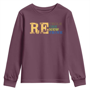 Retro Earth Day Youth Sweatshirt Recycle Reuse Renew Rethink Protect Earth TS10 Maroon Print Your Wear