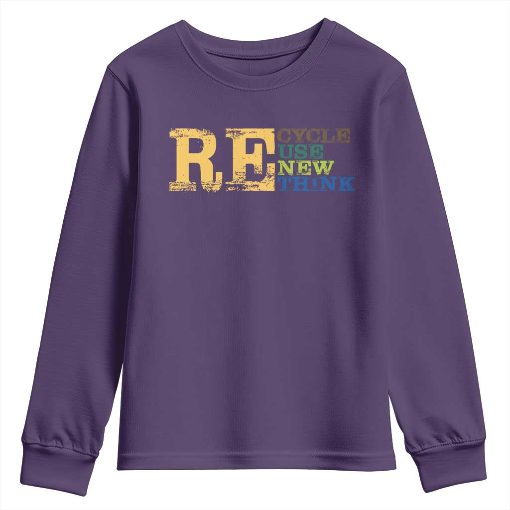 Retro Earth Day Youth Sweatshirt Recycle Reuse Renew Rethink Protect Earth TS10 Purple Print Your Wear