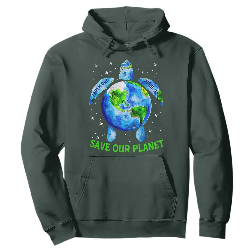 Earth Day 2025 Hoodie Save The Planet Sea Turtle Recycle Ocean Environment TS10 Dark Forest Green Print Your Wear