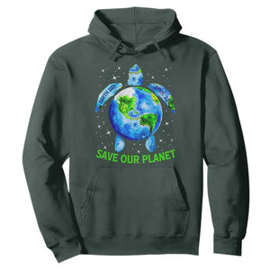 Earth Day 2025 Hoodie Save The Planet Sea Turtle Recycle Ocean Environment TS10 Dark Forest Green Print Your Wear