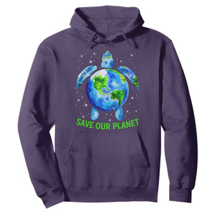 Earth Day 2025 Hoodie Save The Planet Sea Turtle Recycle Ocean Environment TS10 Purple Print Your Wear