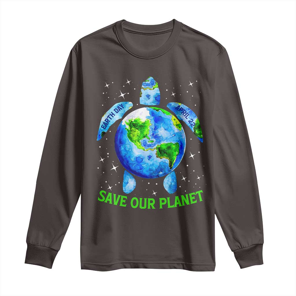 Earth Day 2025 Long Sleeve Shirt Save The Planet Sea Turtle Recycle Ocean Environment TS10 Dark Chocolate Print Your Wear