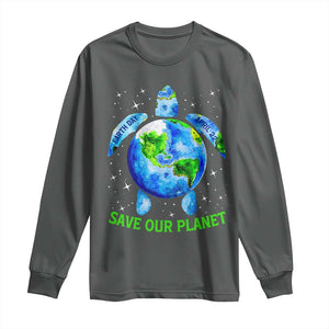 Earth Day 2025 Long Sleeve Shirt Save The Planet Sea Turtle Recycle Ocean Environment TS10 Dark Heather Print Your Wear
