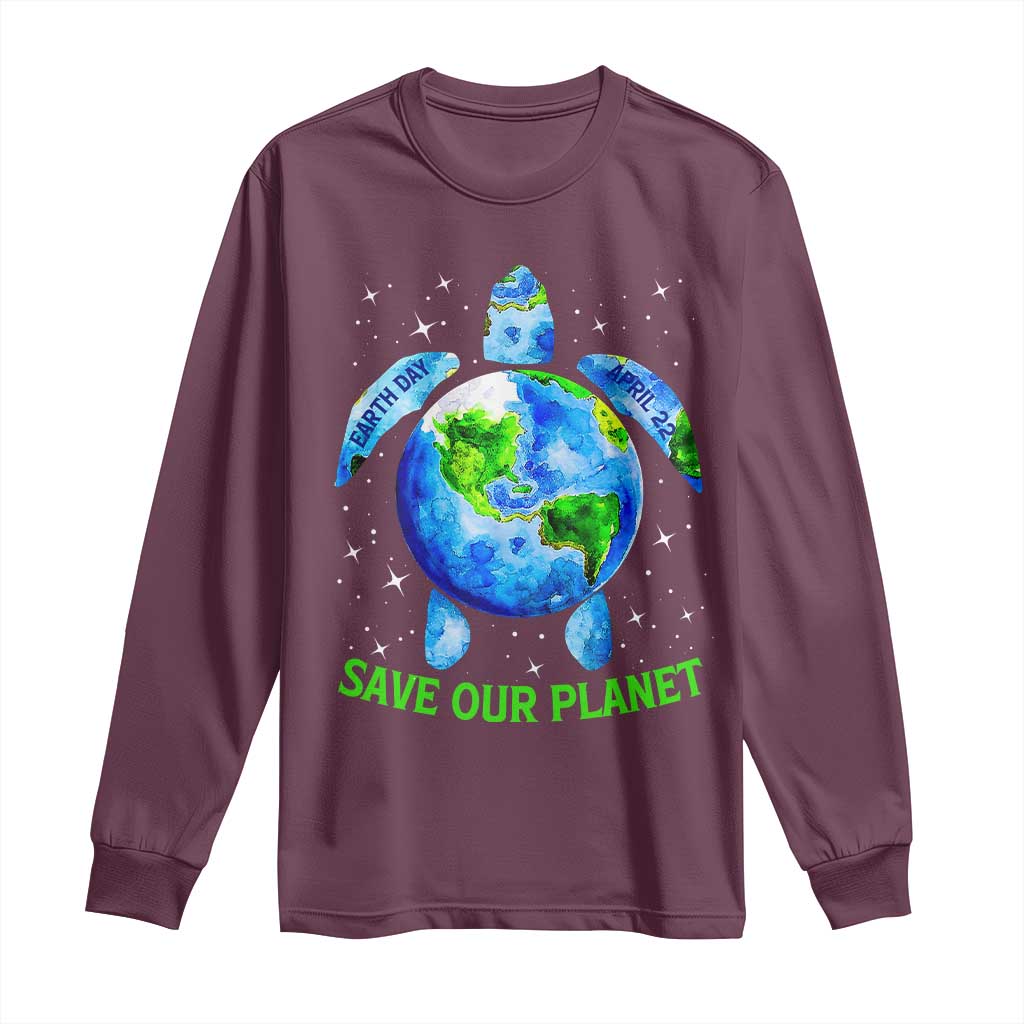 Earth Day 2025 Long Sleeve Shirt Save The Planet Sea Turtle Recycle Ocean Environment TS10 Maroon Print Your Wear