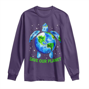 Earth Day 2025 Long Sleeve Shirt Save The Planet Sea Turtle Recycle Ocean Environment TS10 Purple Print Your Wear