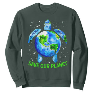 Earth Day 2025 Sweatshirt Save The Planet Sea Turtle Recycle Ocean Environment TS10 Dark Forest Green Print Your Wear