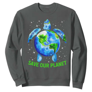 Earth Day 2025 Sweatshirt Save The Planet Sea Turtle Recycle Ocean Environment TS10 Dark Heather Print Your Wear