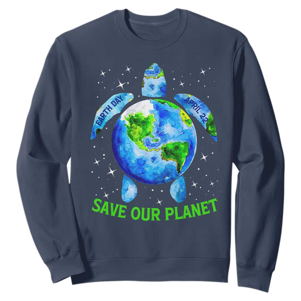 Earth Day 2025 Sweatshirt Save The Planet Sea Turtle Recycle Ocean Environment TS10 Navy Print Your Wear