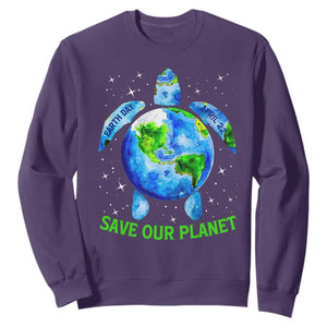 Earth Day 2025 Sweatshirt Save The Planet Sea Turtle Recycle Ocean Environment TS10 Purple Print Your Wear