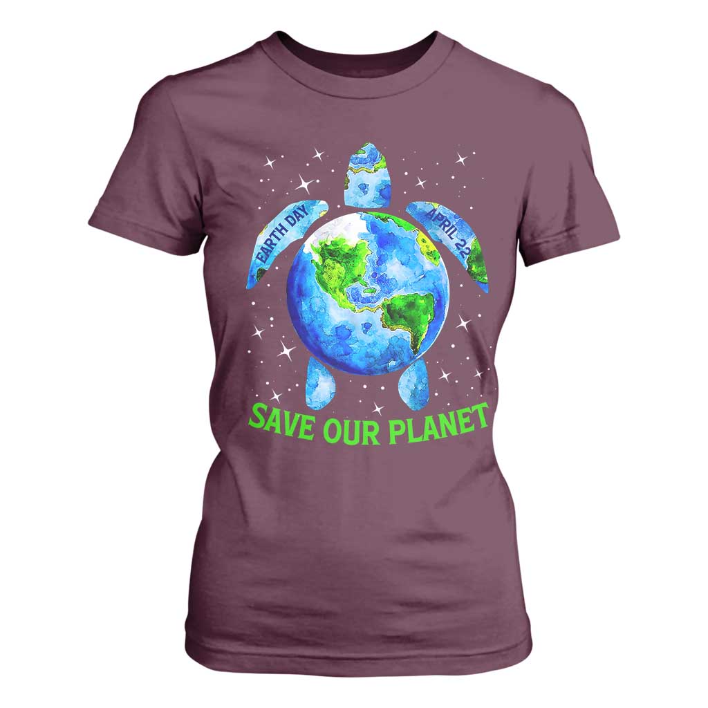 Earth Day 2025 T Shirt For Women Save The Planet Sea Turtle Recycle Ocean Environment TS10 Maroon Print Your Wear