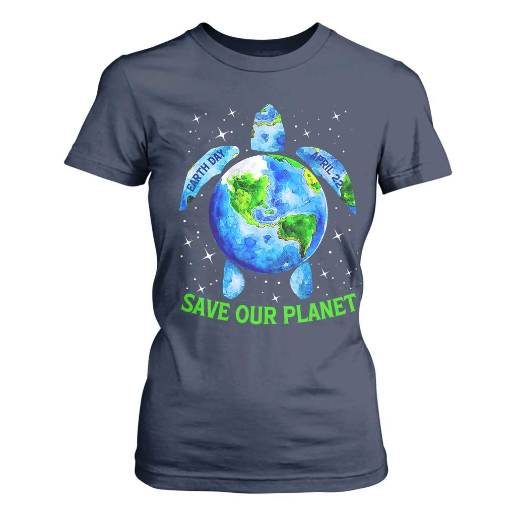 Earth Day 2025 T Shirt For Women Save The Planet Sea Turtle Recycle Ocean Environment TS10 Navy Print Your Wear