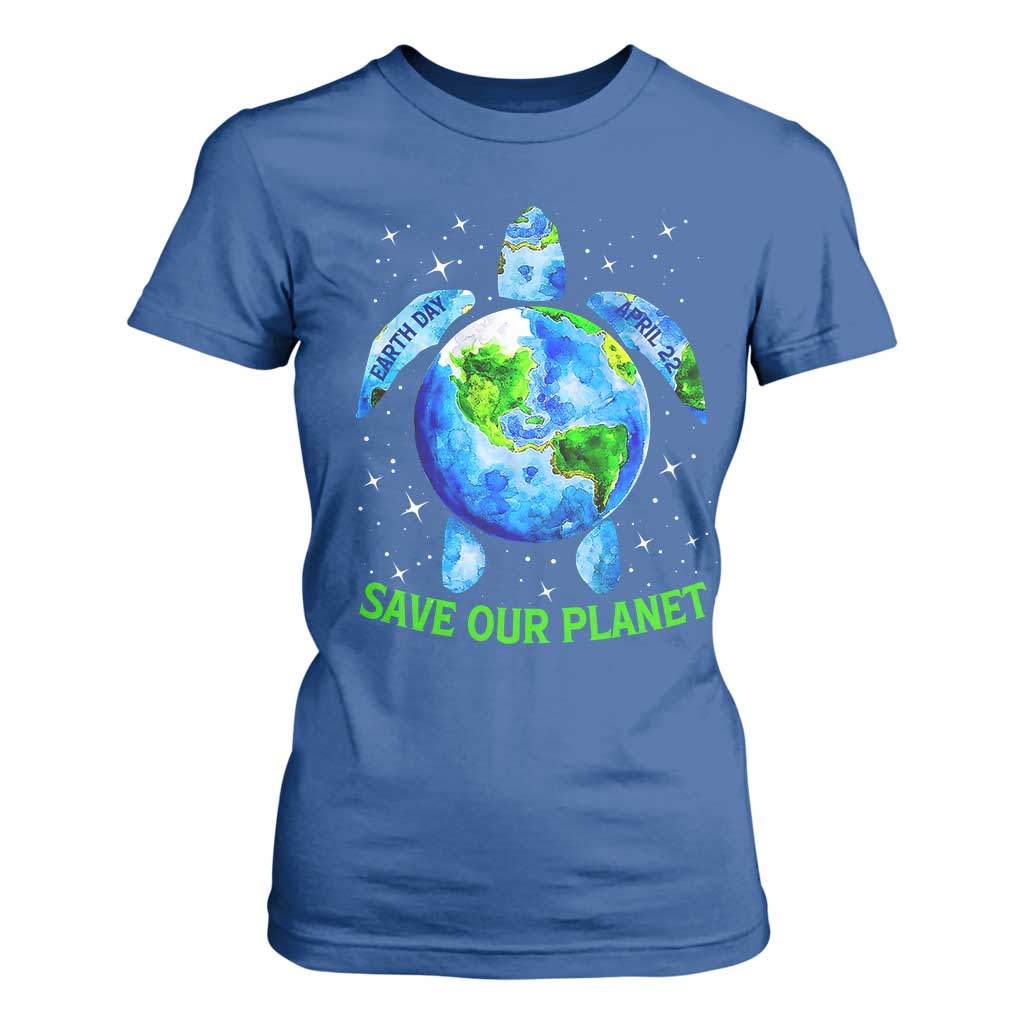 Earth Day 2025 T Shirt For Women Save The Planet Sea Turtle Recycle Ocean Environment TS10 Royal Blue Print Your Wear