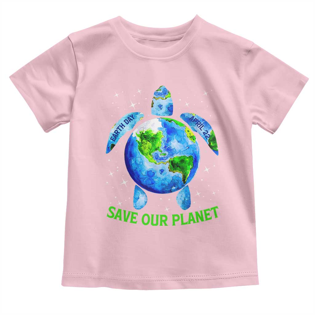 Earth Day 2025 Toddler T Shirt Save The Planet Sea Turtle Recycle Ocean Environment TS10 Light Pink Print Your Wear